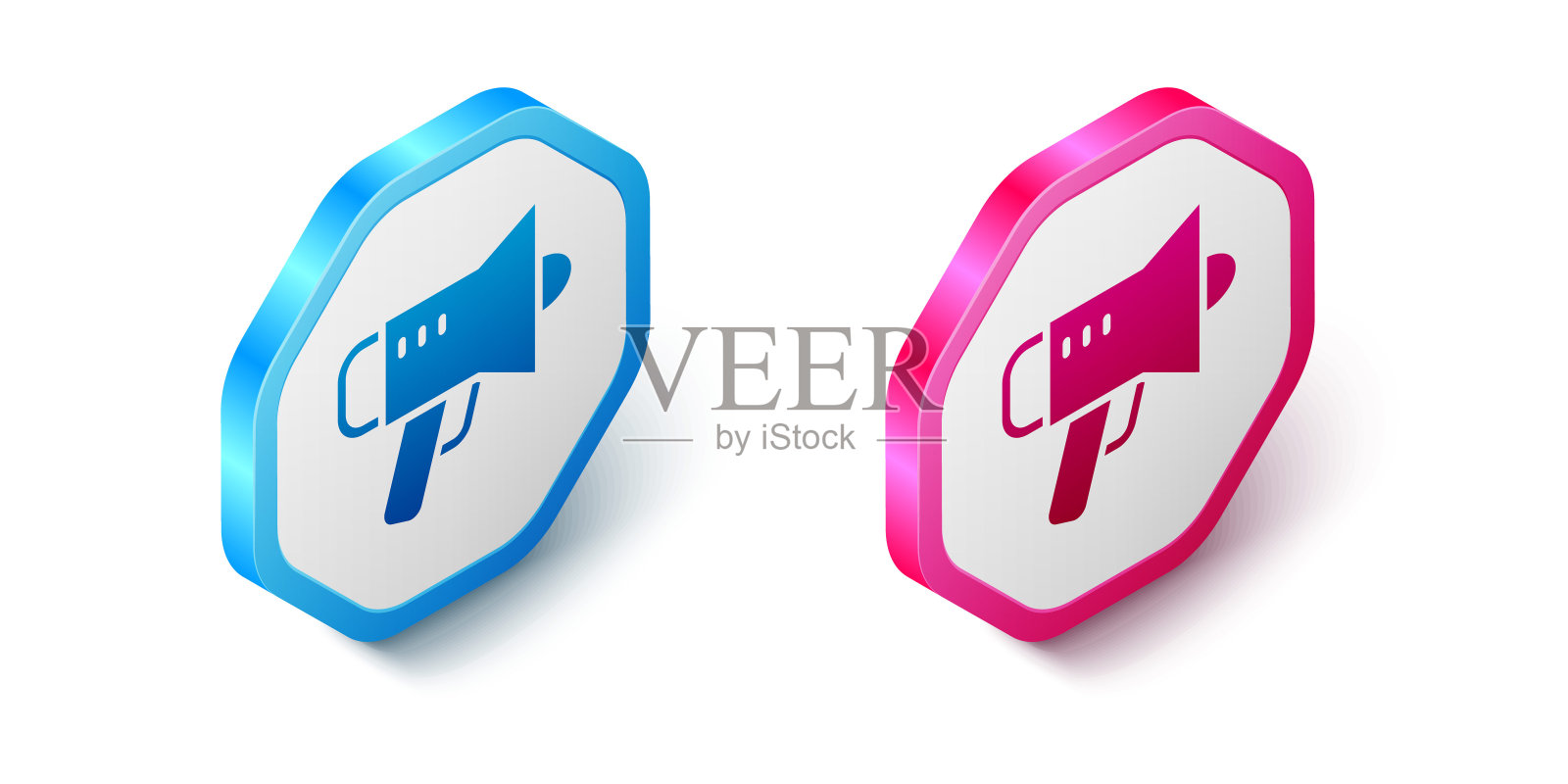 等距扩音器图标孤立在白色背景上。演讲者的迹象。六角按钮。向量图标素材