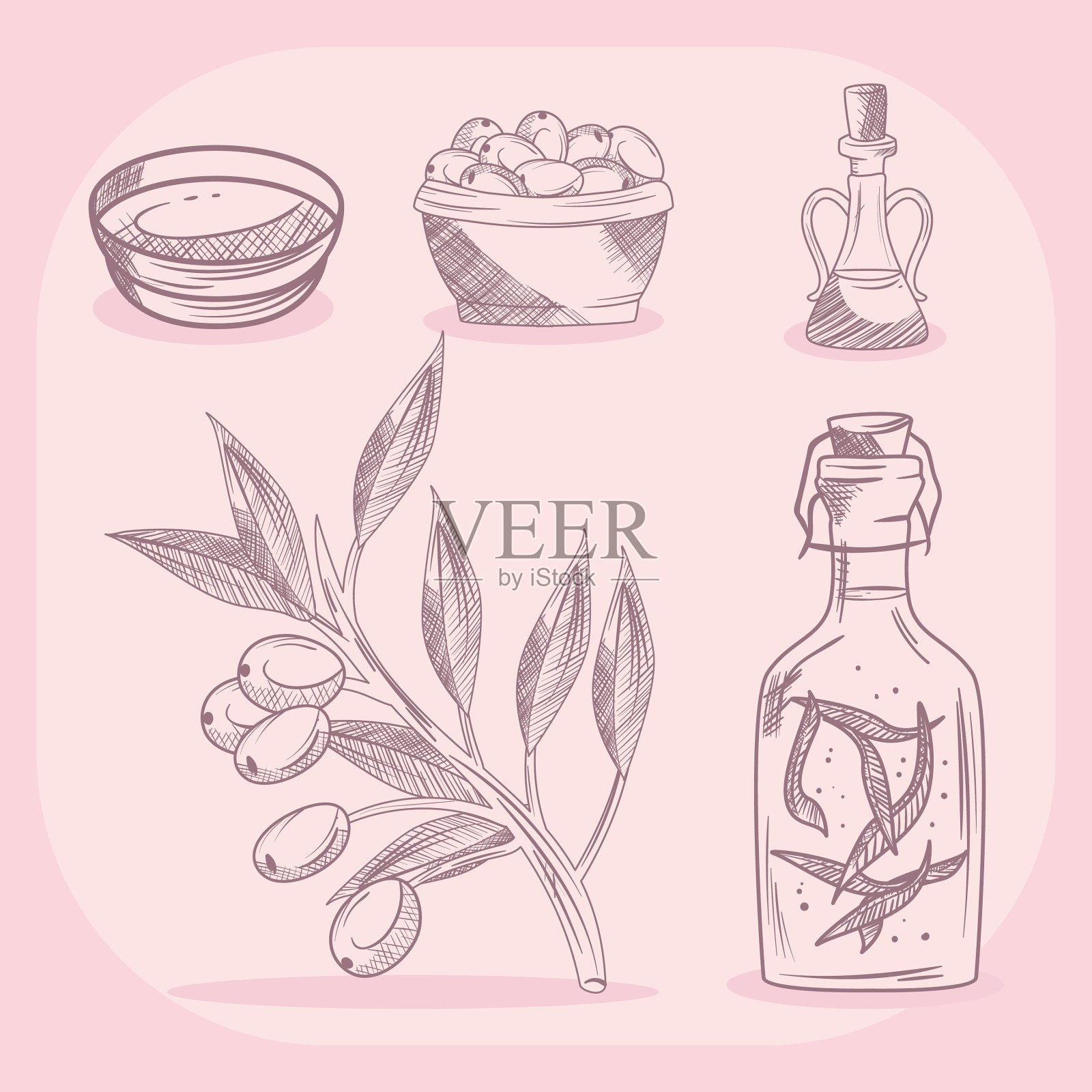 五个橄榄物品插画图片素材