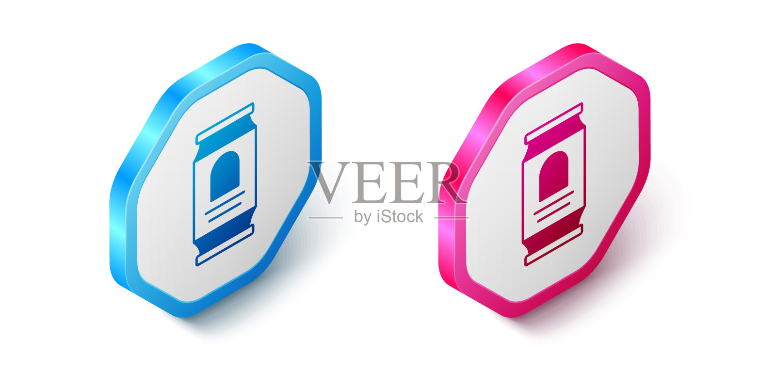 等距啤酒可以图标孤立在白色背景上。六角按钮。向量图标素材