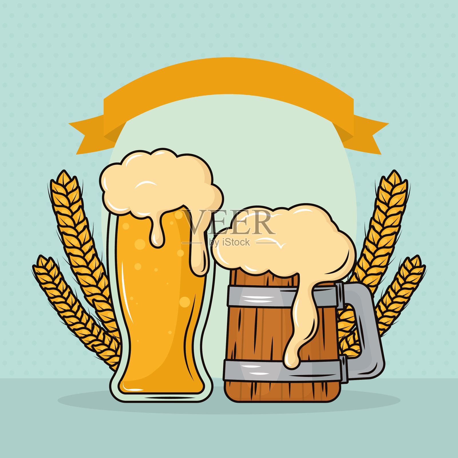 啤酒杯和玻璃杯插画图片素材