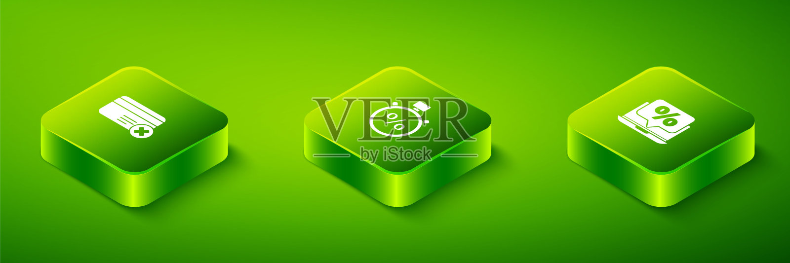 设置等距秒表和百分比,百分比折扣笔记本电脑和信用卡删除图标。向量插画图片素材