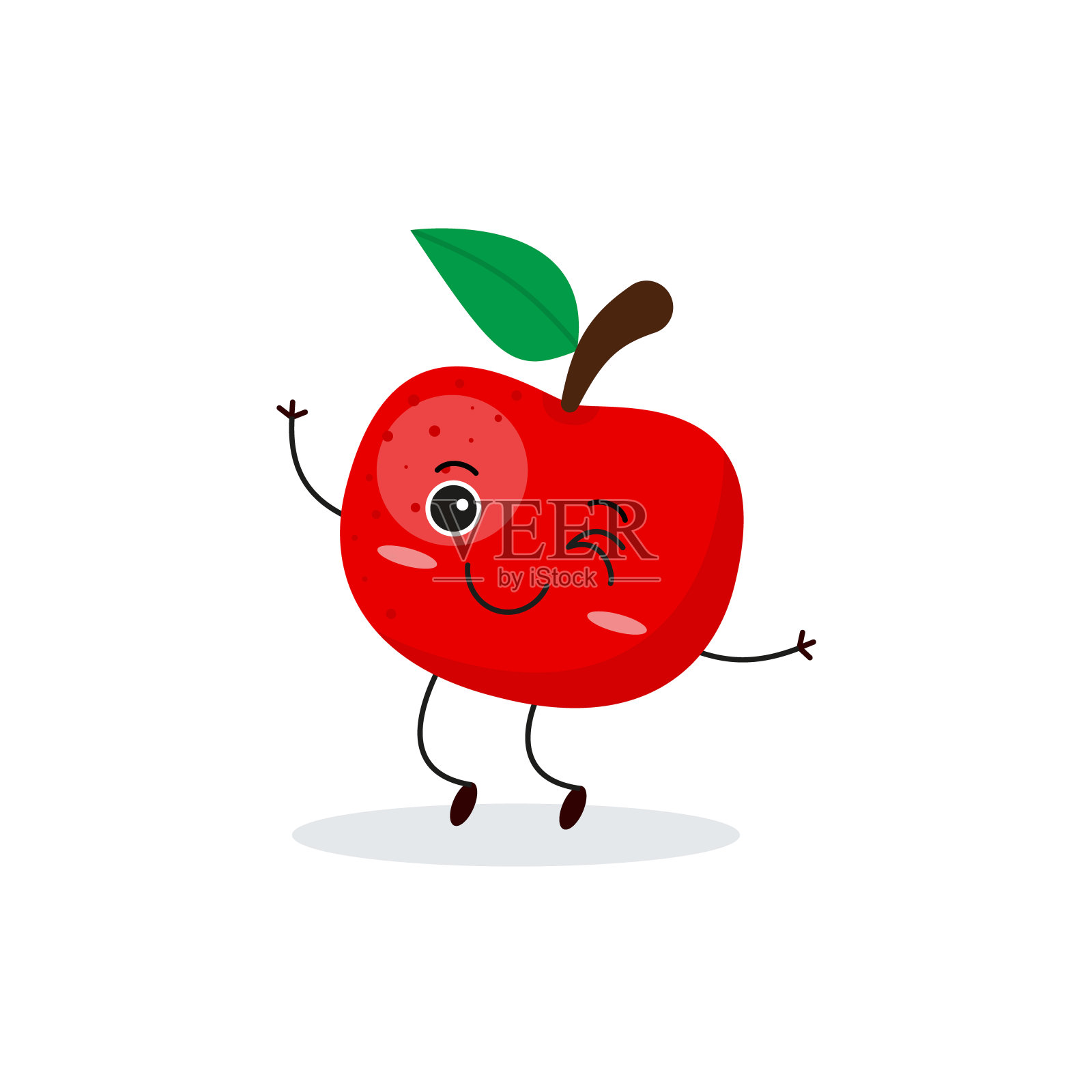 可爱快乐的苹果角色。扁平风格的有趣水果表情。设计元素图片