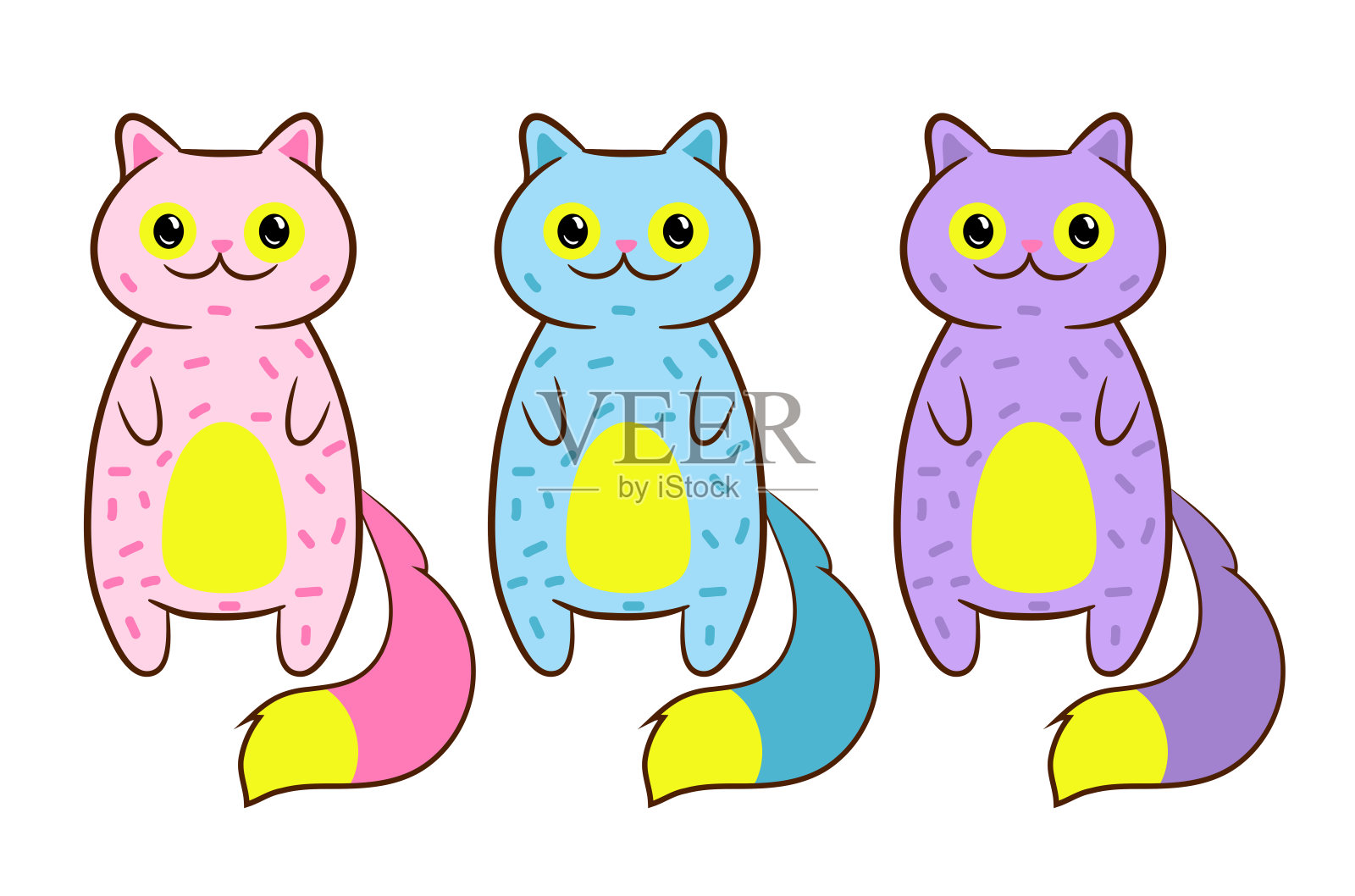 卡通紫色,蓝色和粉红色的猫。贺卡,婴儿淋浴的海报,横幅,矢量插图打印设计元素图片