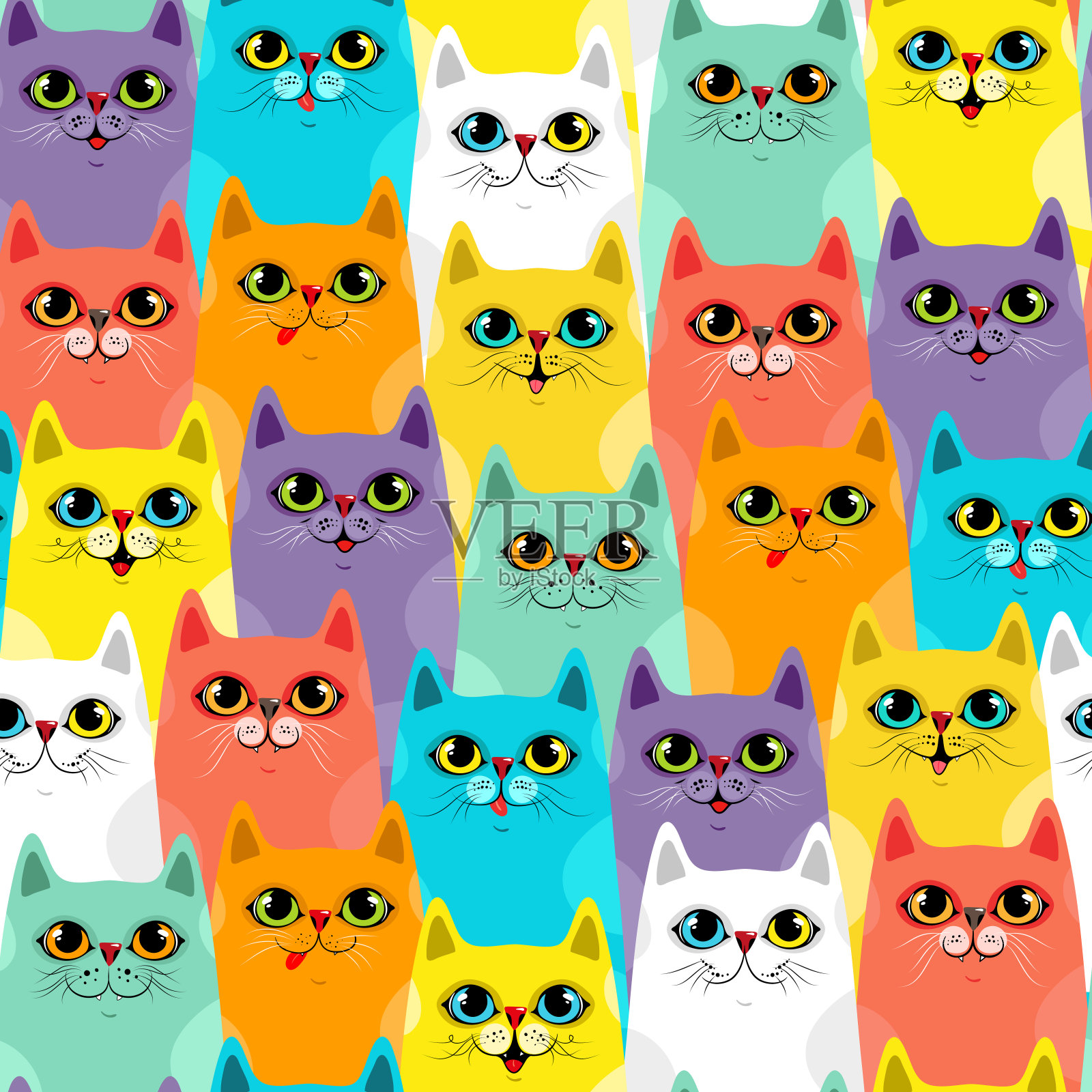 可爱的猫彩色无缝图案背景,EPS 10插画图片素材