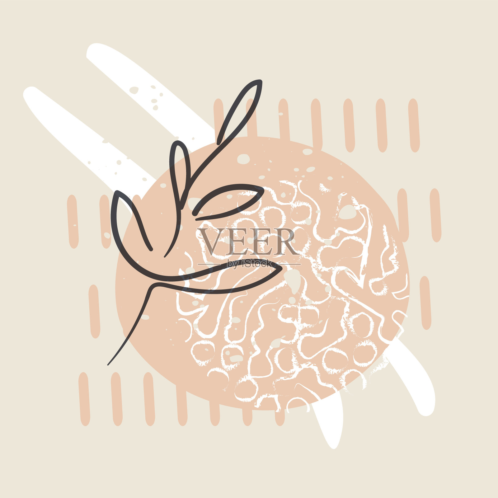 花最小抽象形状装饰背景。手绘线野花和抽象斑点形状,植物插画图片素材