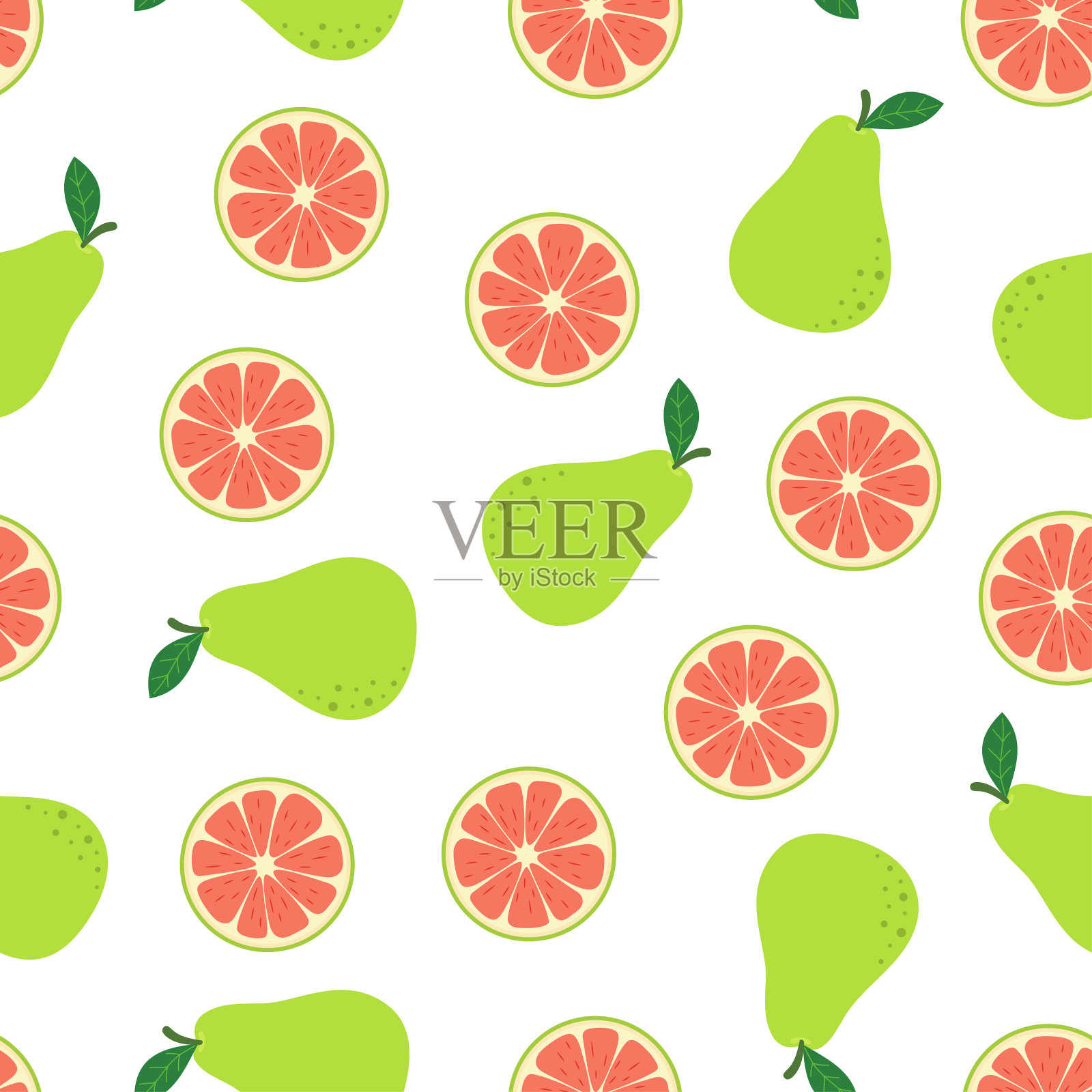 新鲜梨和柑橘的无缝图案插画图片素材