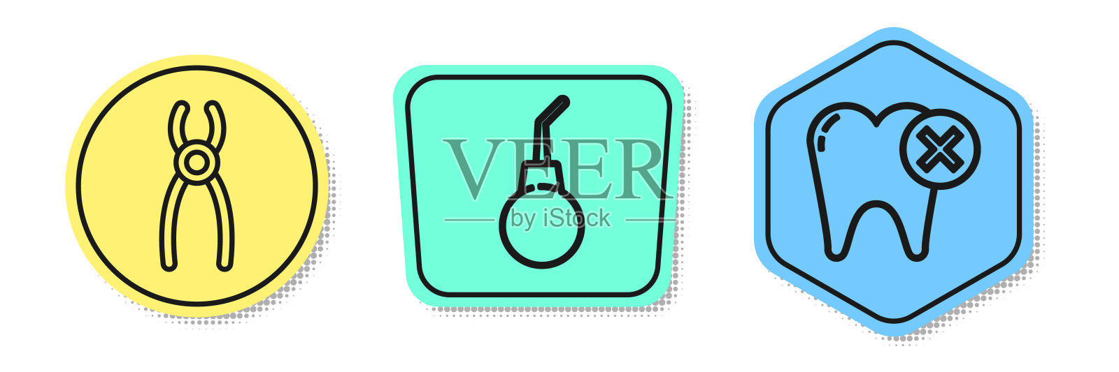 套线牙钳、灌肠梨、蛀牙。颜色的形状。向量插画图片素材