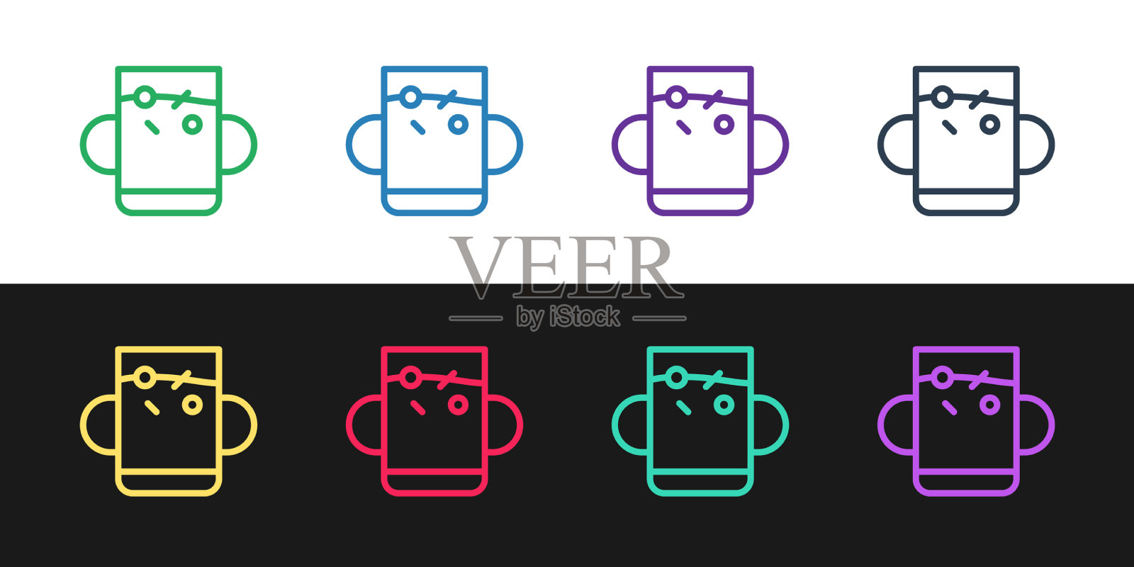 设置线杯的茶和叶图标孤立上图标素材