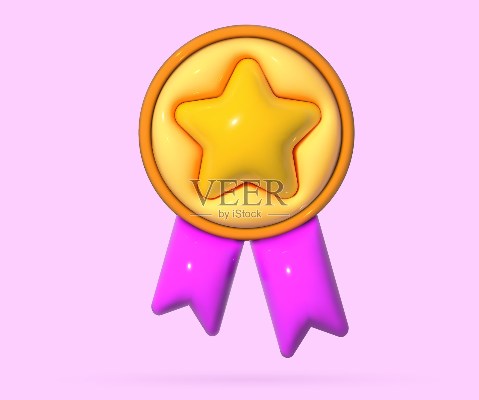 3d卡通风格的彩带奖牌。插画图片素材