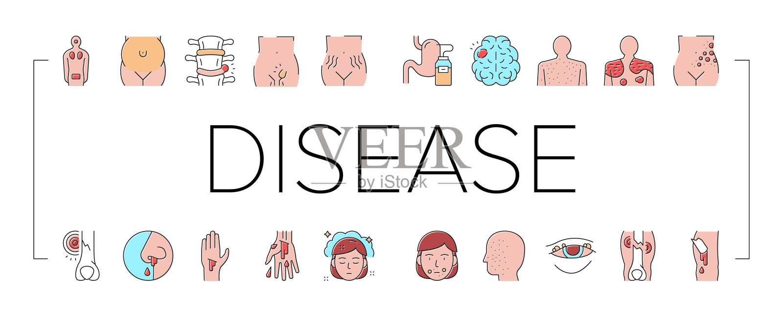 疾病健康问题集合图标集向量。插画图片素材