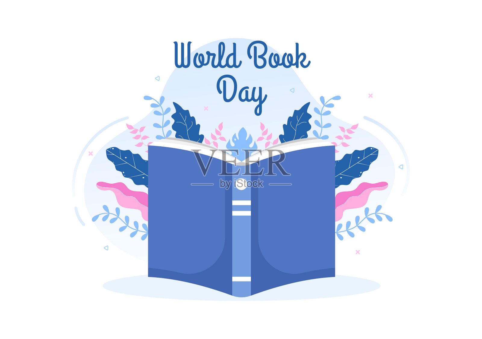 世界图书日平面漫画背景插图。堆叠的书籍阅读,增加洞察力和知识适合壁纸或海报插画图片素材