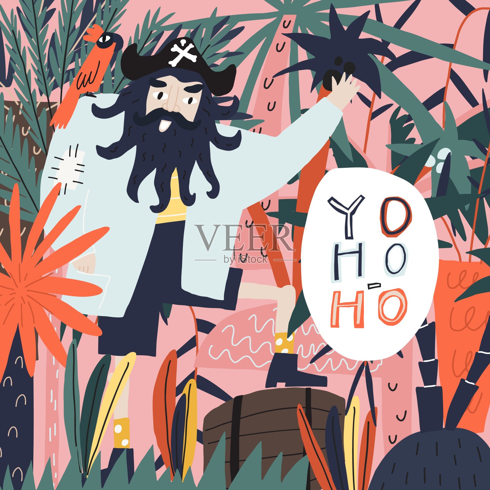 有趣的卡通人物欢迎海盗插画图片素材