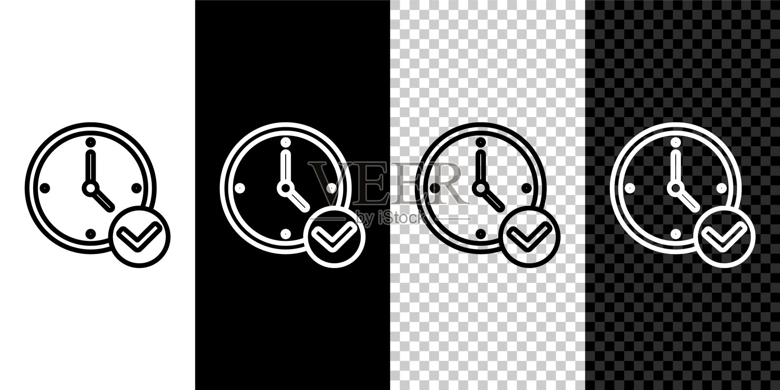 设置行时钟图标隔离在黑白背景上。时间的象征。向量插画图片素材