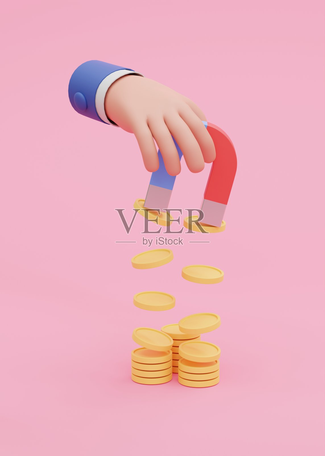 3D插图,成功的企业吸引金钱的概念。税务和财务欺诈的概念。用磁铁吸引金钱。照片摄影图片