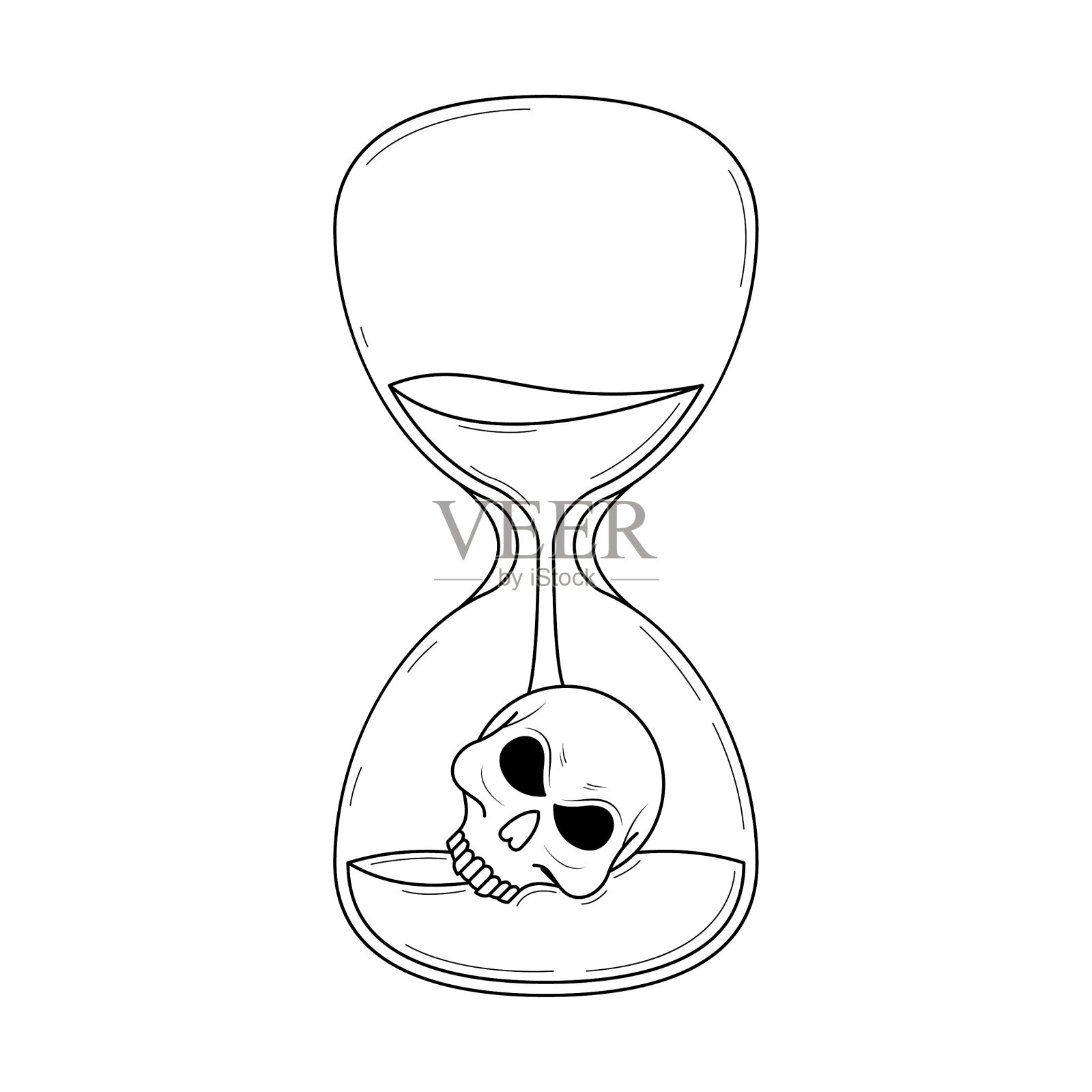 摘要:手绘沙漏时间时钟沙与头骨涂鸦概念矢量设计轮廓风格在白色背景孤立轮廓插画图片素材