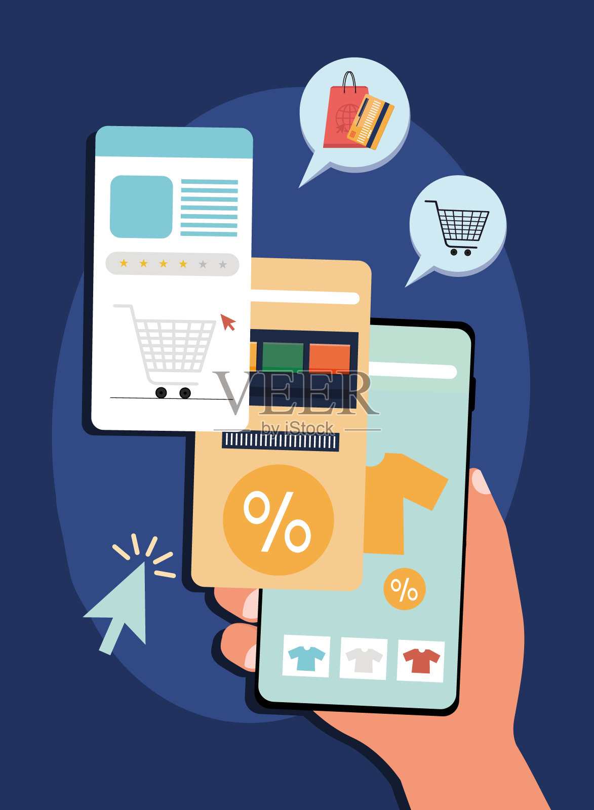 网上购物的智能手机插画图片素材