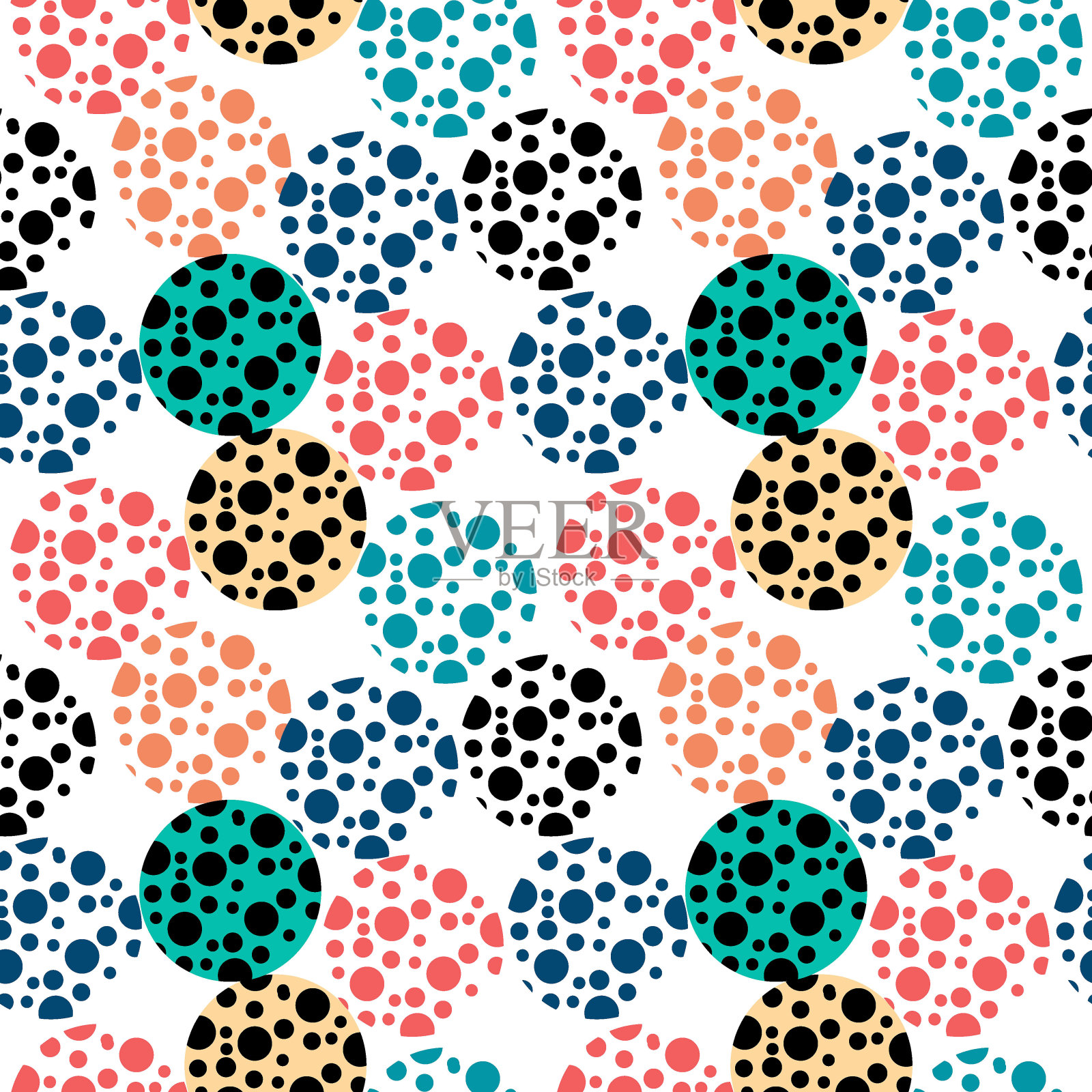 无缝模式的点和圆圈的粉彩在白色背景上。在一个圆点风格概念的节日纸或织物印刷的矢量插图。插画图片素材