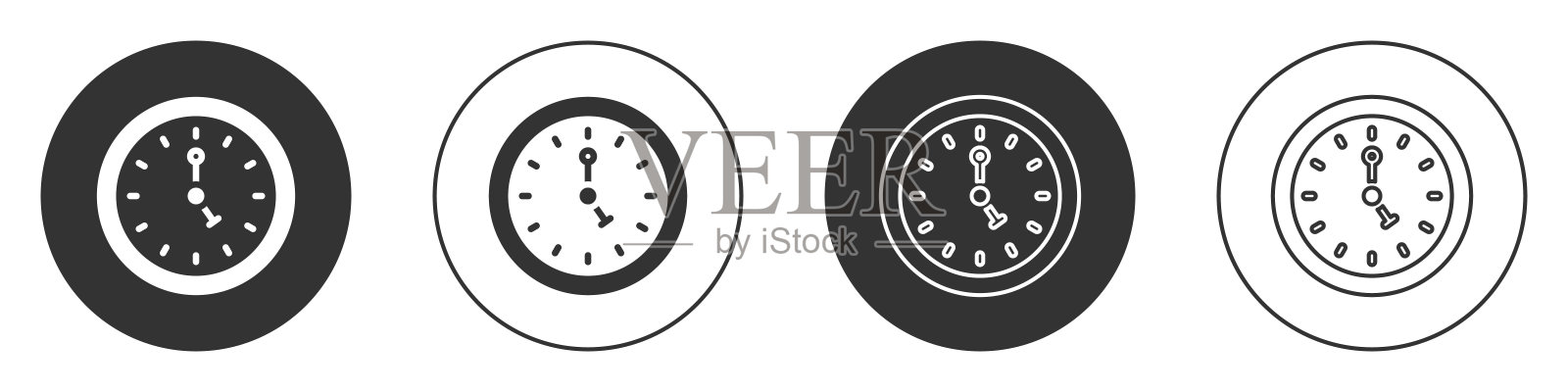 黑色时钟图标孤立在白色背景上。时间的象征。圆按钮。向量插画图片素材