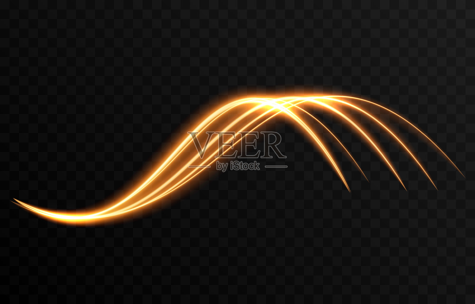 矢量发光的光线。霓虹灯,灯光效果png。金色线条光png,神奇的辉光,闪耀。插画图片素材