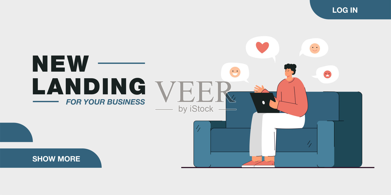 男孩使用笔记本电脑平面矢量插图插画图片素材