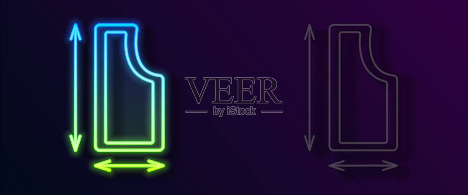 发光霓虹灯线缝纫图案图标孤立在黑色背景。缝纫的标记。向量插画图片素材