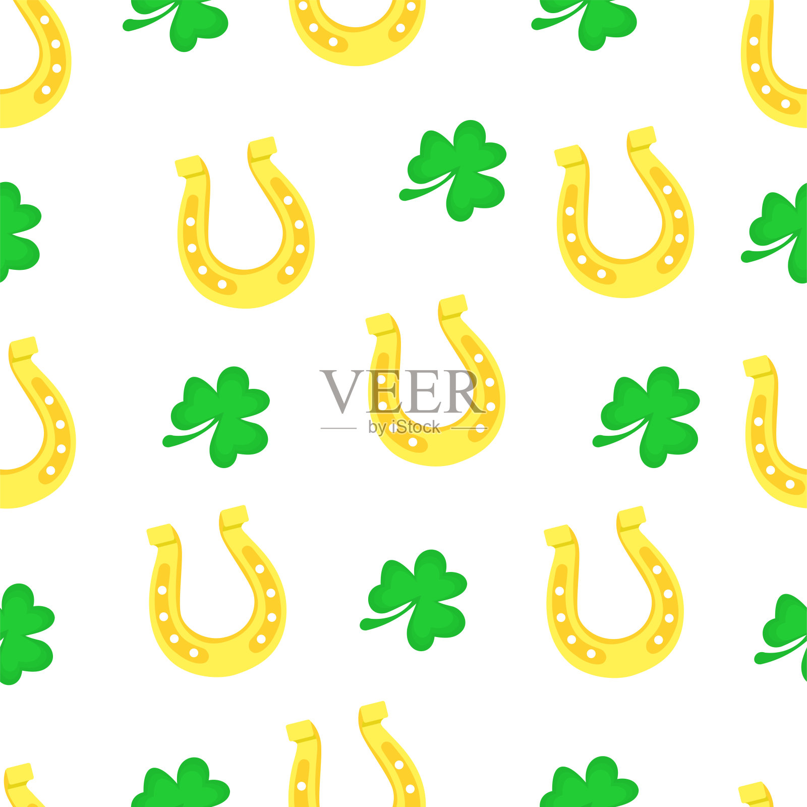 圣帕特里克节的象征。圣帕特里克帽,硬币,爱尔兰国旗颜色的气球,三叶草,大锅,马蹄铁。矢量图设计元素图片