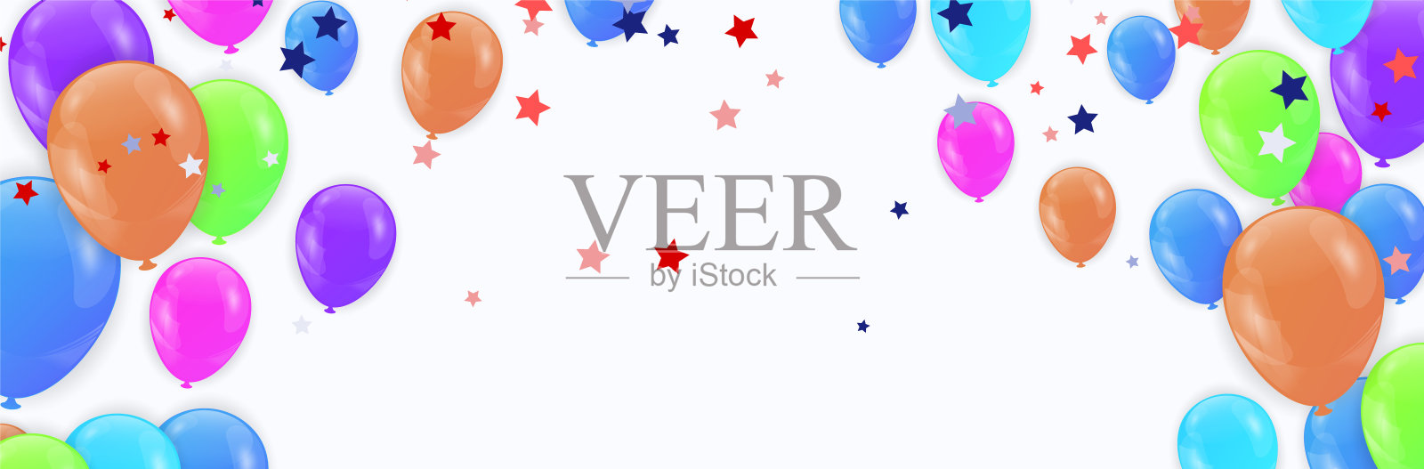 旗帜与彩色现实气球,五彩纸屑和蛇纹背景。矢量图插画图片素材