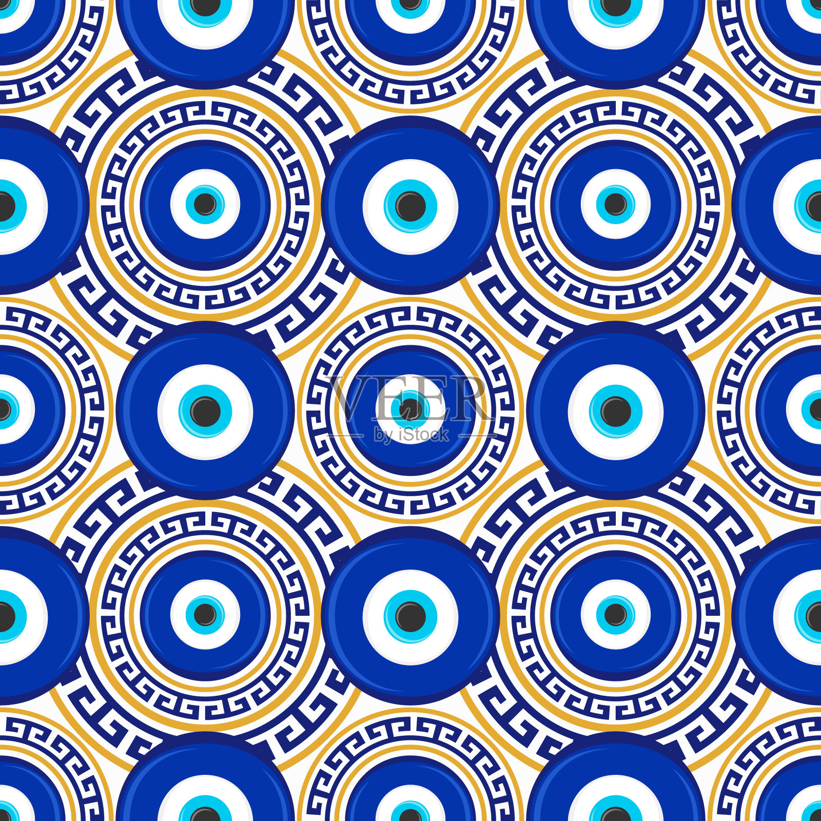 邪恶的眼睛无缝模式。在土耳其和希腊象征着保护。背景与蓝色纳扎尔护身符。蓝色珠子矢量护身符。插画图片素材