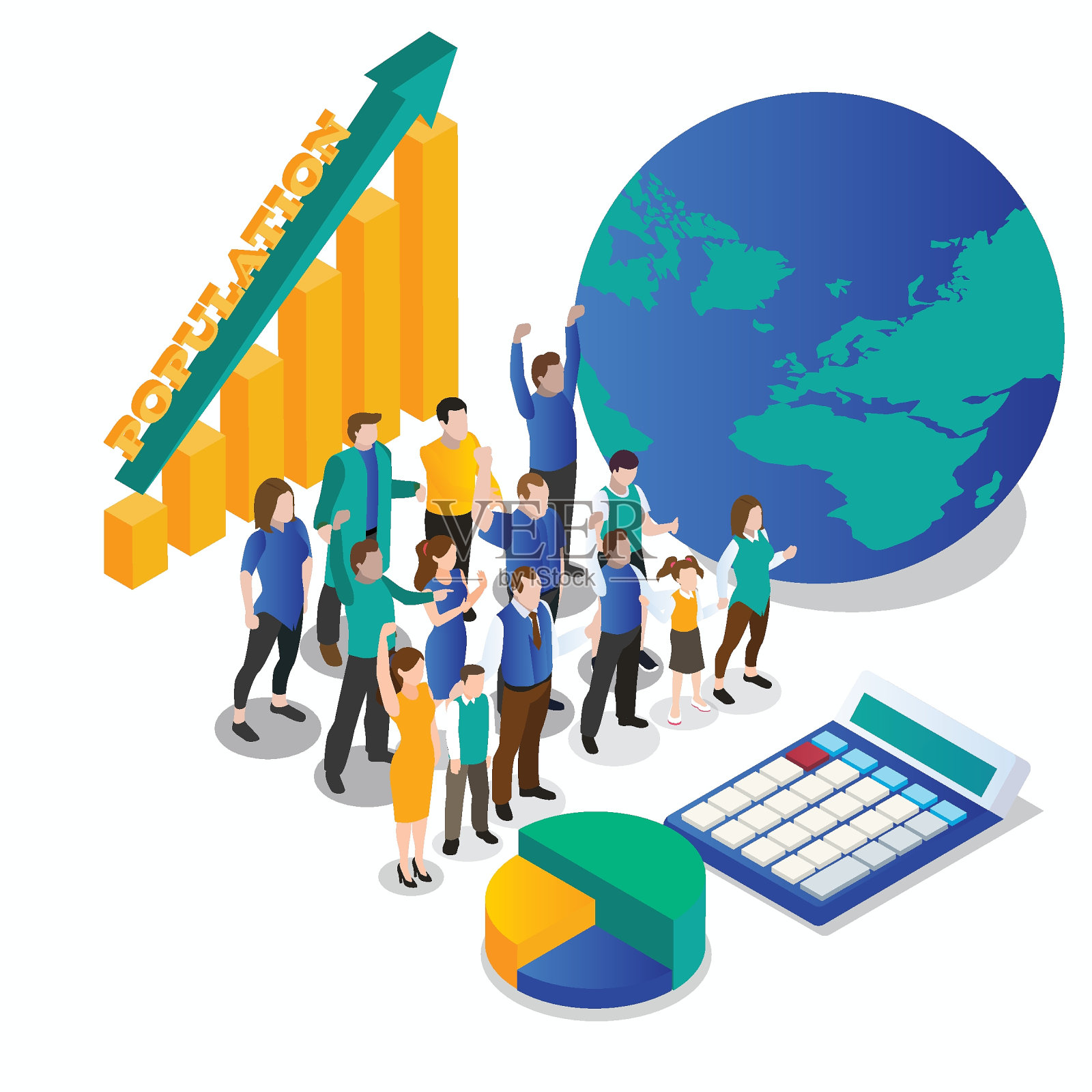 世界人口日等距3d插画图片素材