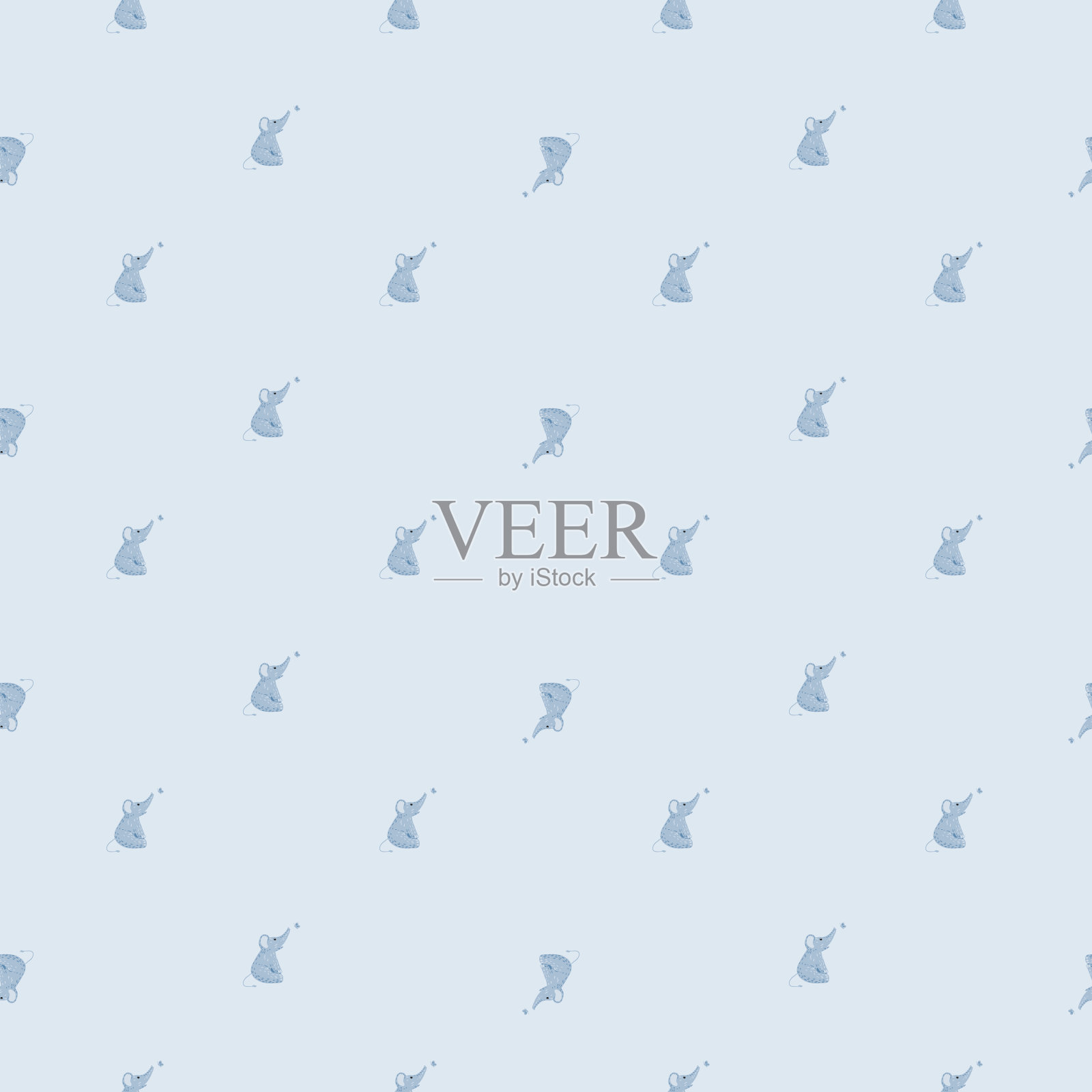 可爱的大象与蝴蝶无缝图案。滑稽幼稚的涂鸦风格窗饰。插画图片素材