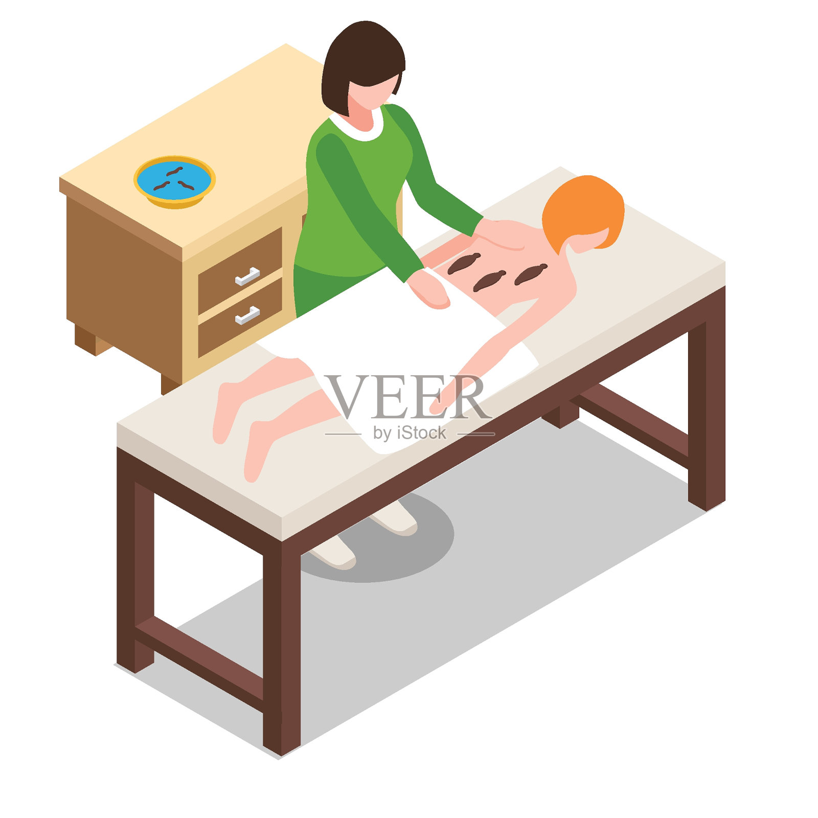 女人有一个很好的时间在温泉等距3d插画图片素材