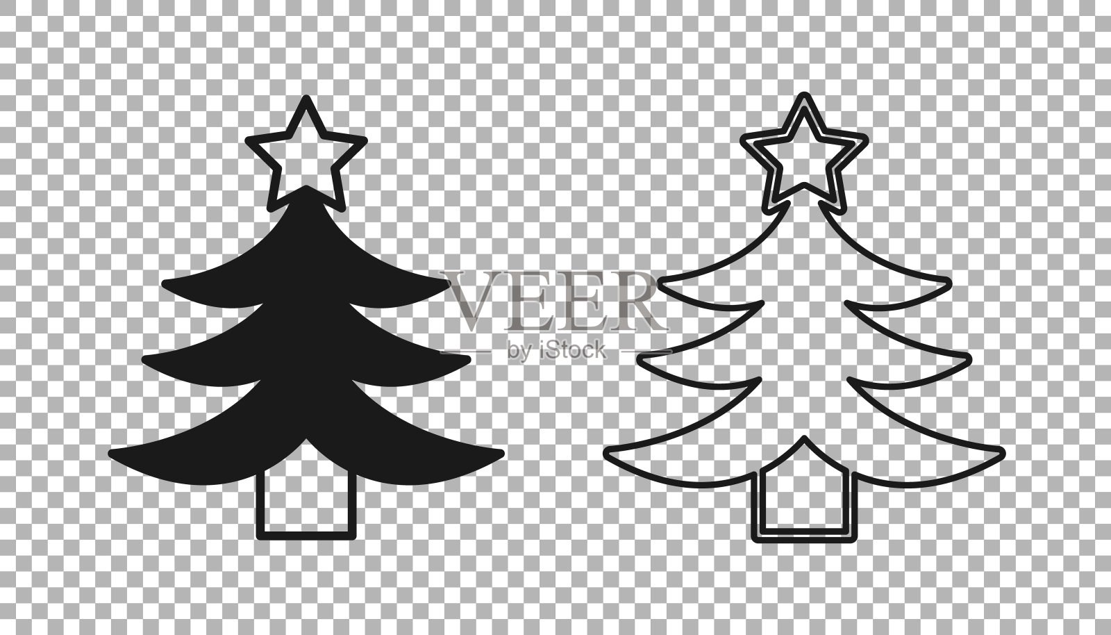 黑色圣诞树图标,透明背景。圣诞快乐,新年快乐。矢量素材插画图片素材