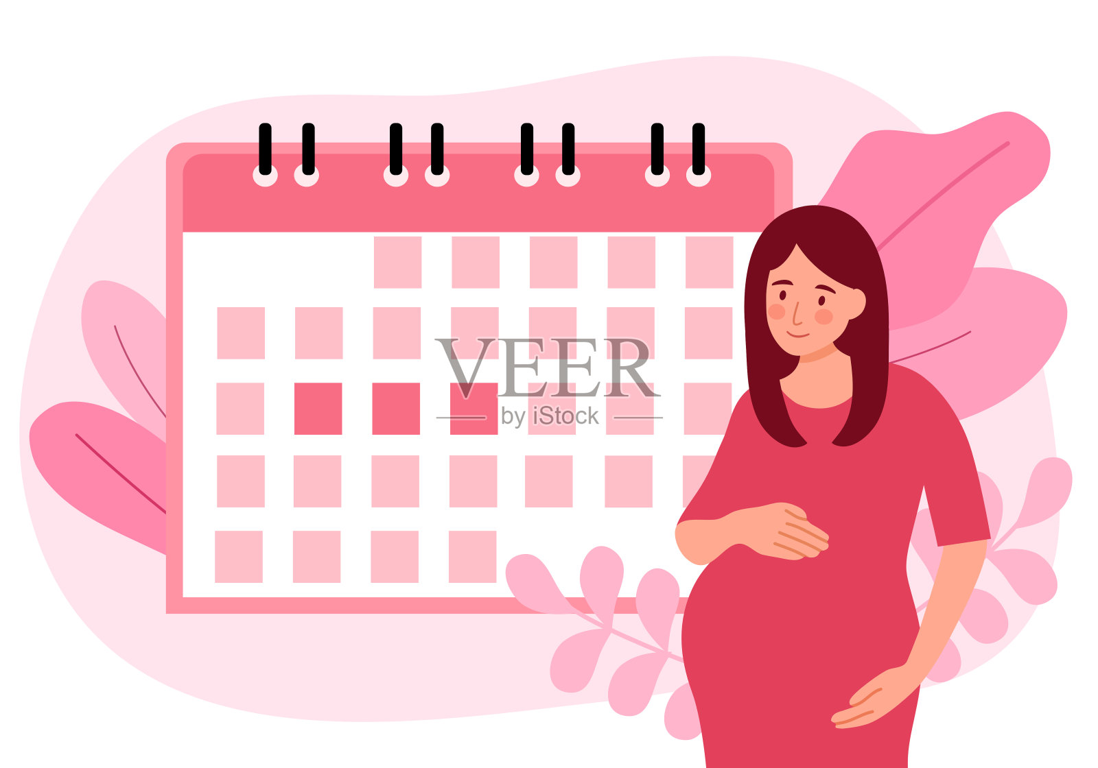 孕妇和平板设计的日历。医疗预约。设计模板素材