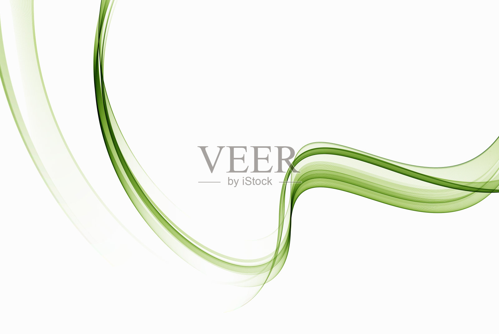 绿色流动的波浪线为小册子,网站,传单设计。透明光滑绿波。摘要向量背景。插画图片素材