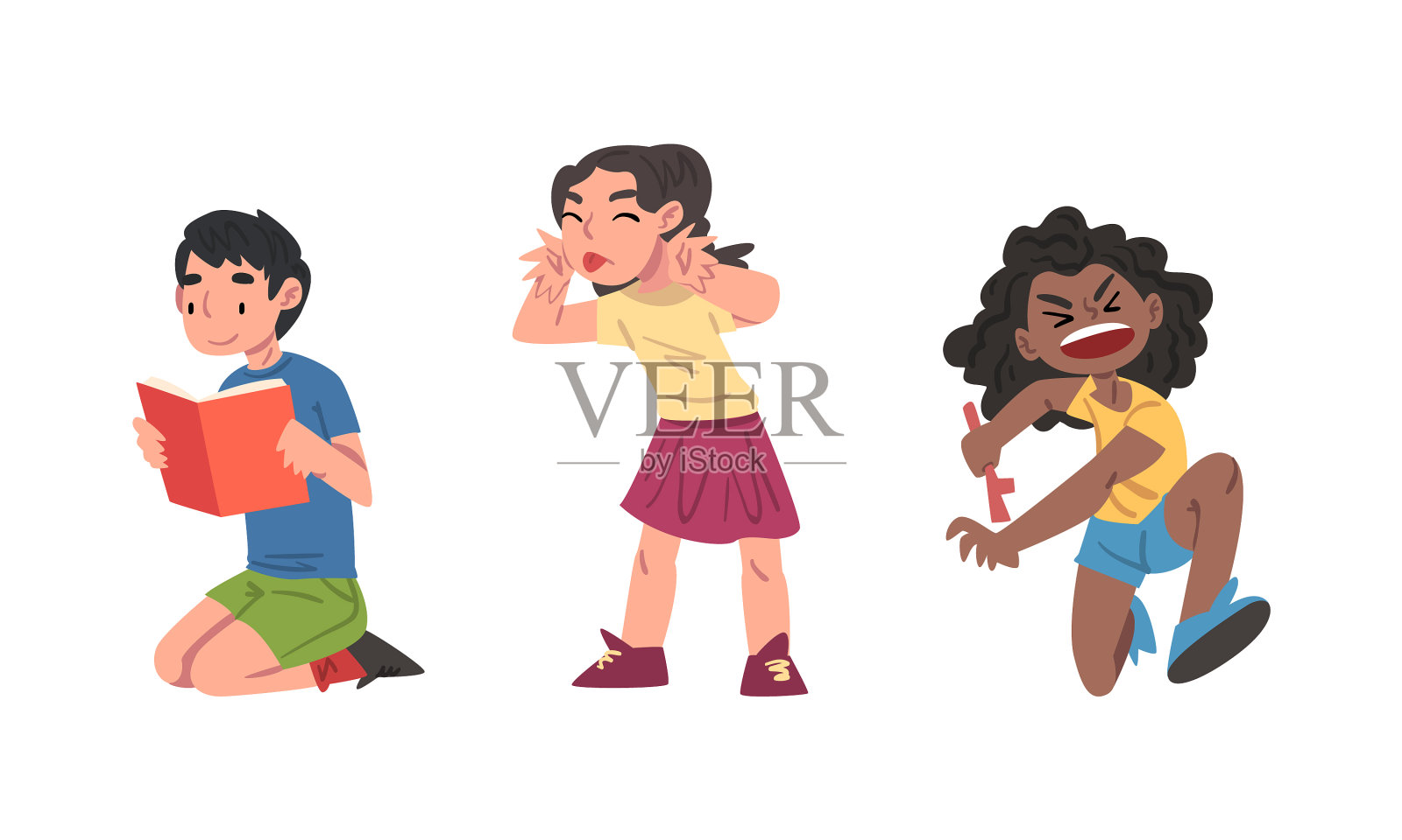 男孩和女孩表现出好的和坏的行为设计元素图片