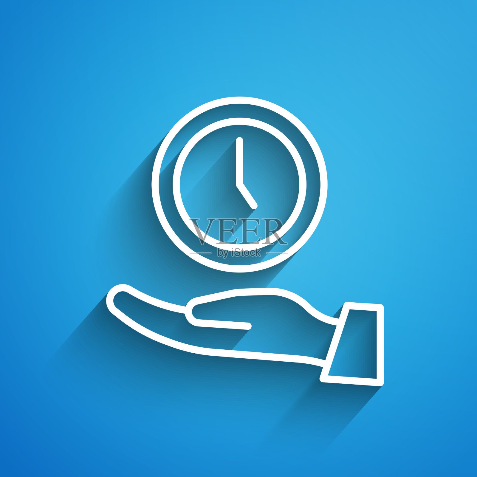 白线时钟图标孤立在蓝色背景上插画图片素材