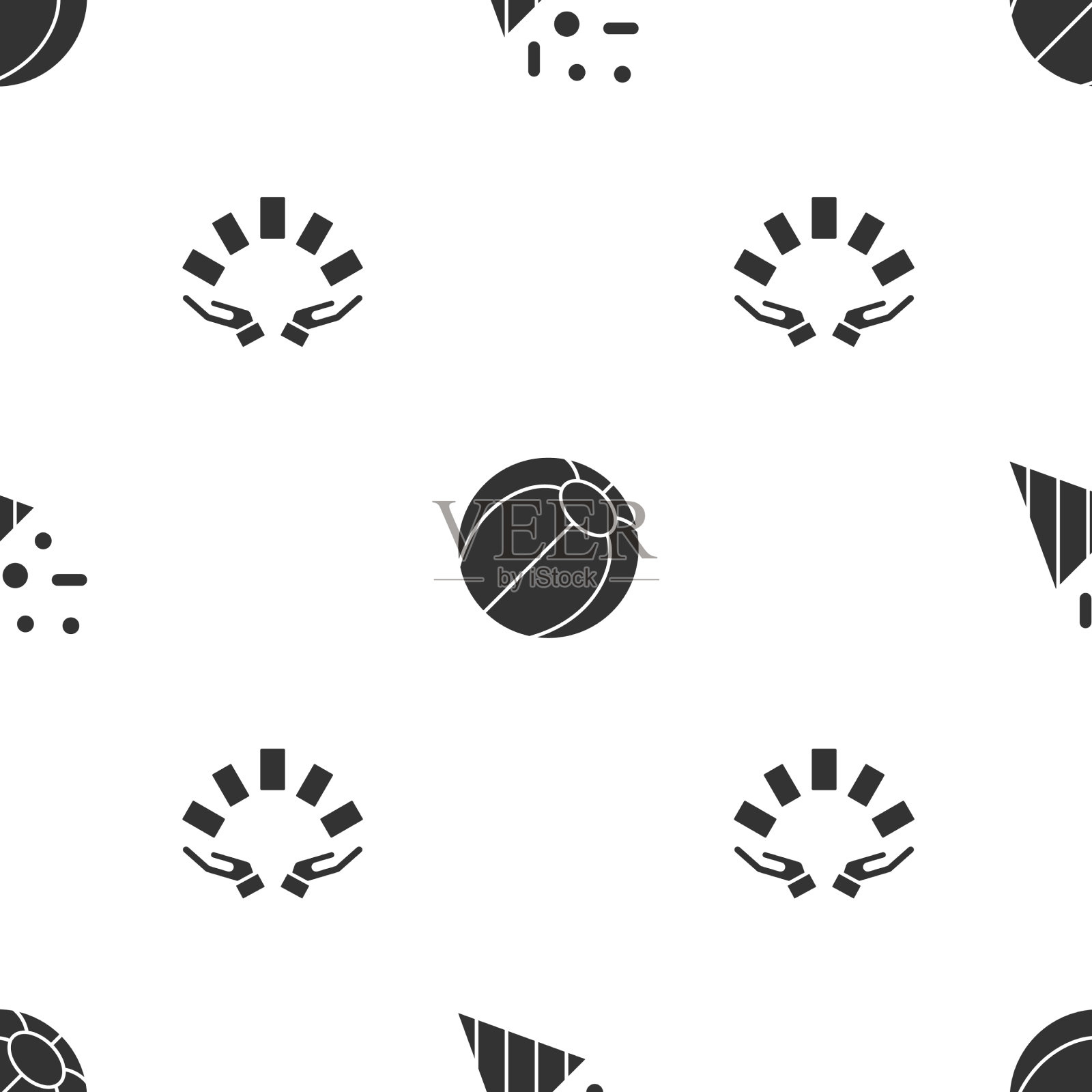 设置节日五彩纸屑沙滩球和手握图标素材