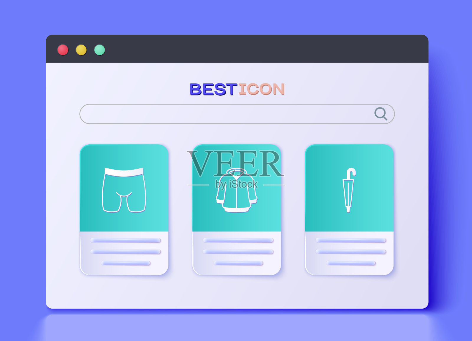 设置卫衣自行车短裤和雨伞图标图标素材