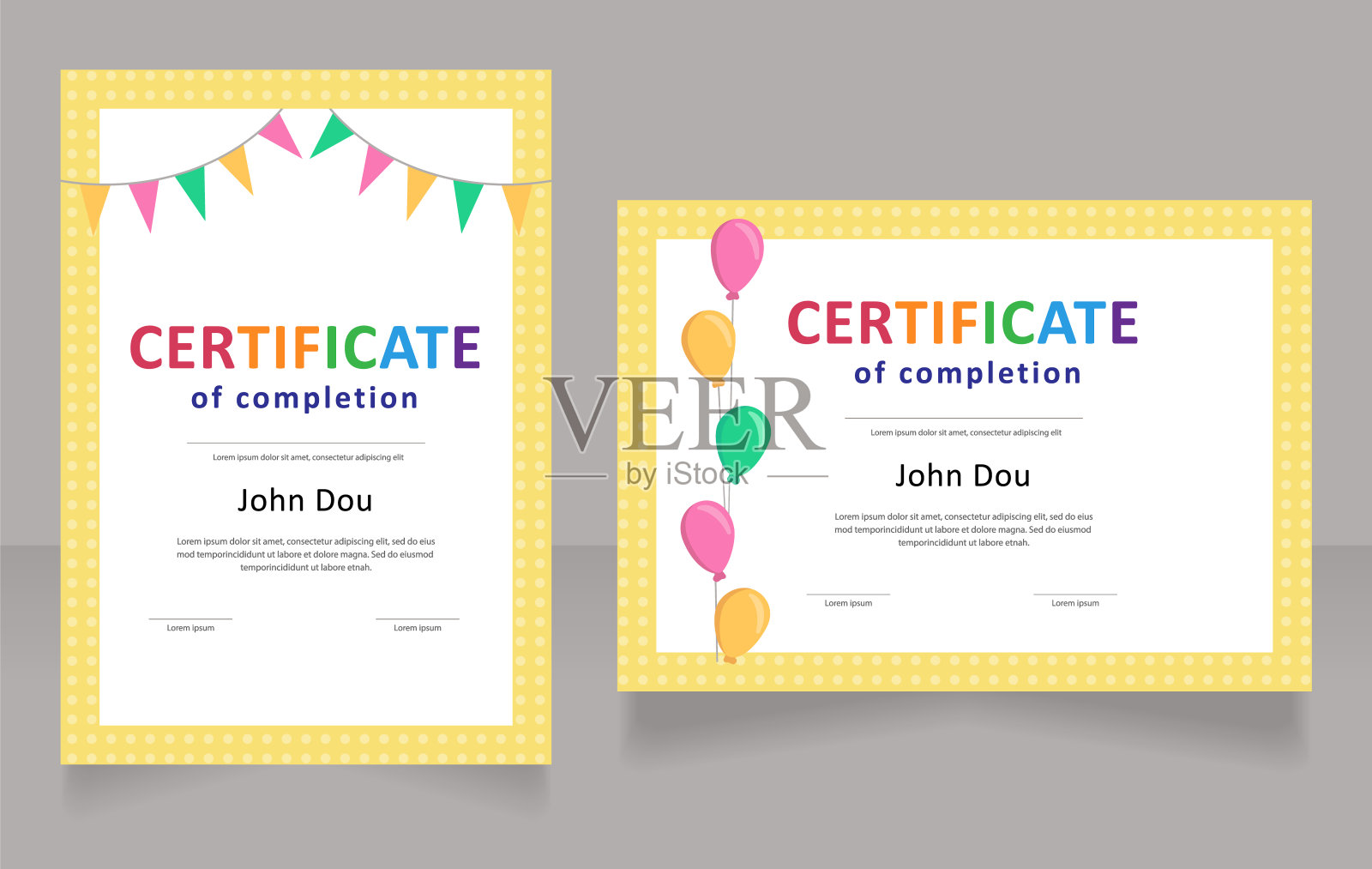 幼儿园派对参加者证书设计模板集插画图片素材