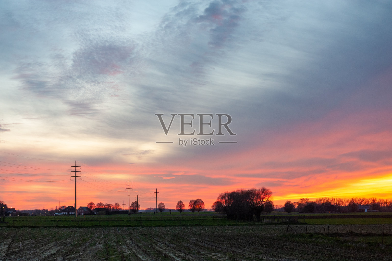 日落时分的佛兰德风景照片摄影图片
