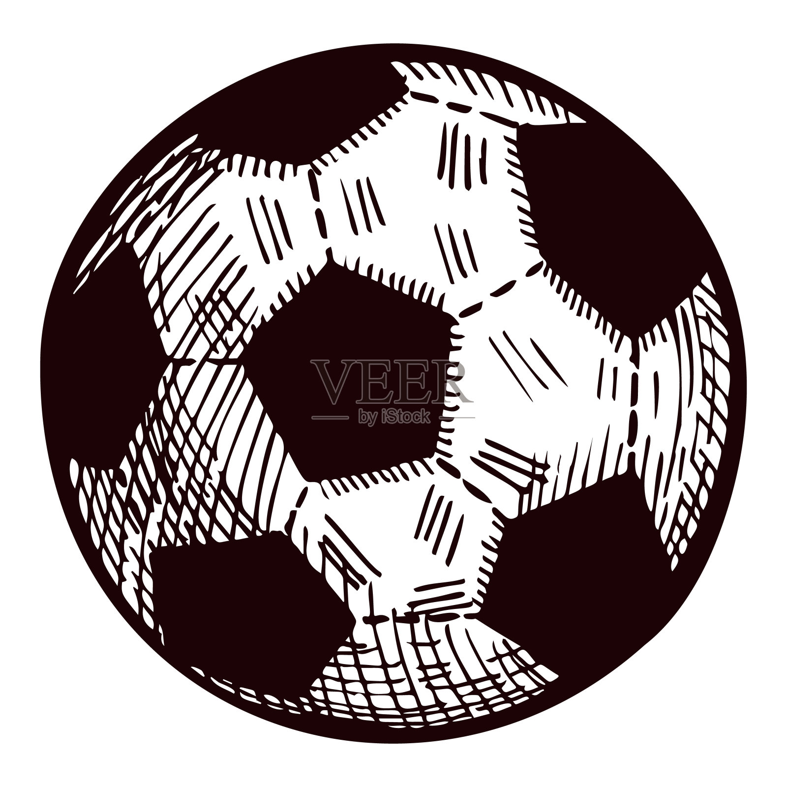 足球素描孤立。复古运动元素的游戏手绘风格。插画图片素材