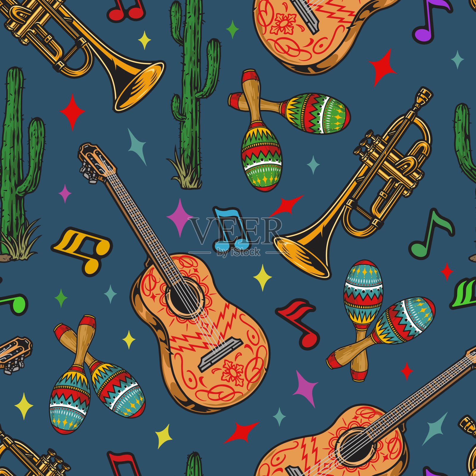 墨西哥乐器的无缝模式插画图片素材