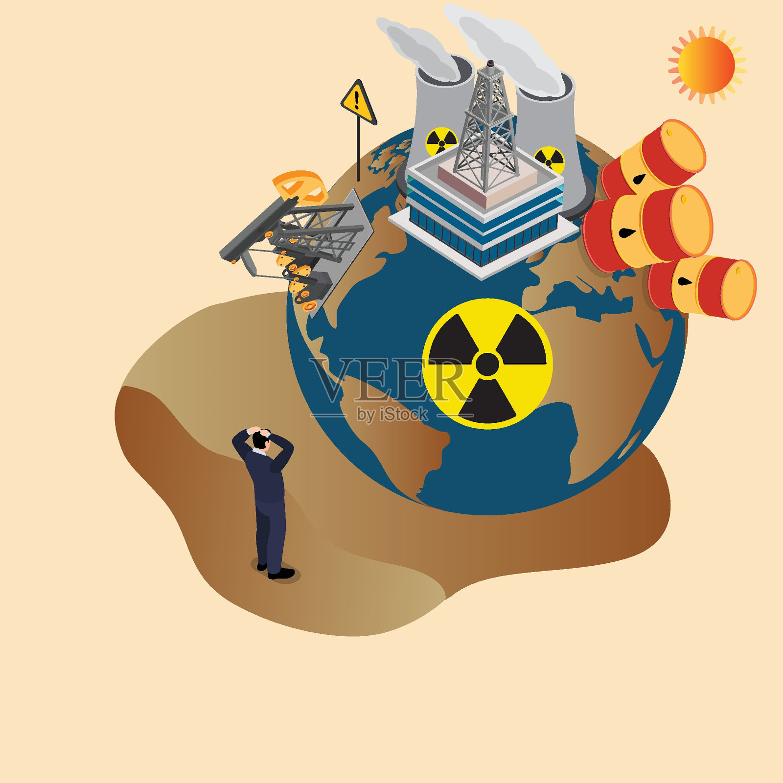 危险的化学物质破坏世界的等距3d插画图片素材