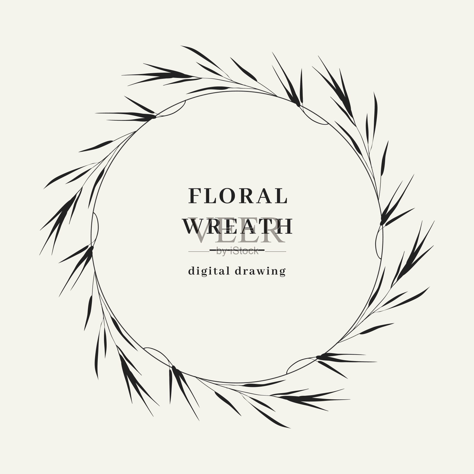 花冠,手绘花枝。优雅的框架,邀请或婚礼装饰,圆圈交织。矢量图插画图片素材