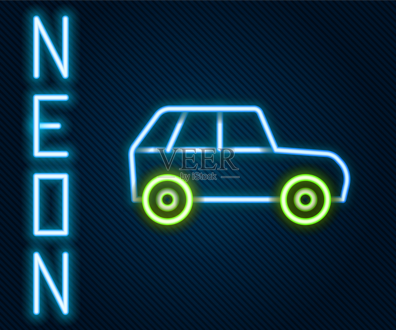发光的霓虹灯线汽车图标孤立在黑色插画图片素材