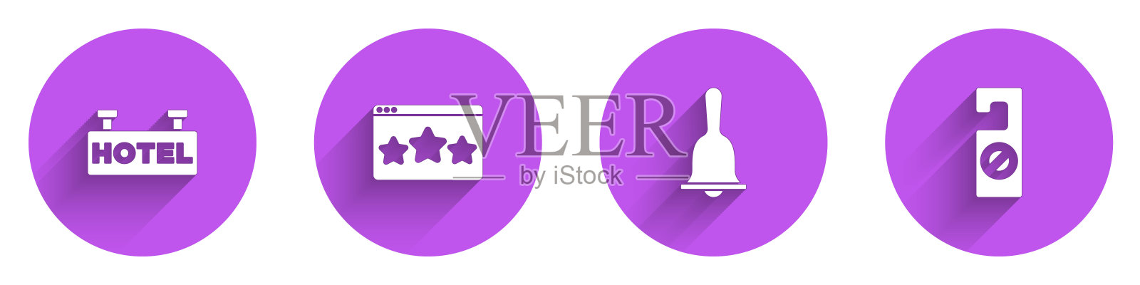 设置有“酒店”、“五星点评”、“服务铃声”、“请勿打扰”等字样的招牌。向量图标素材