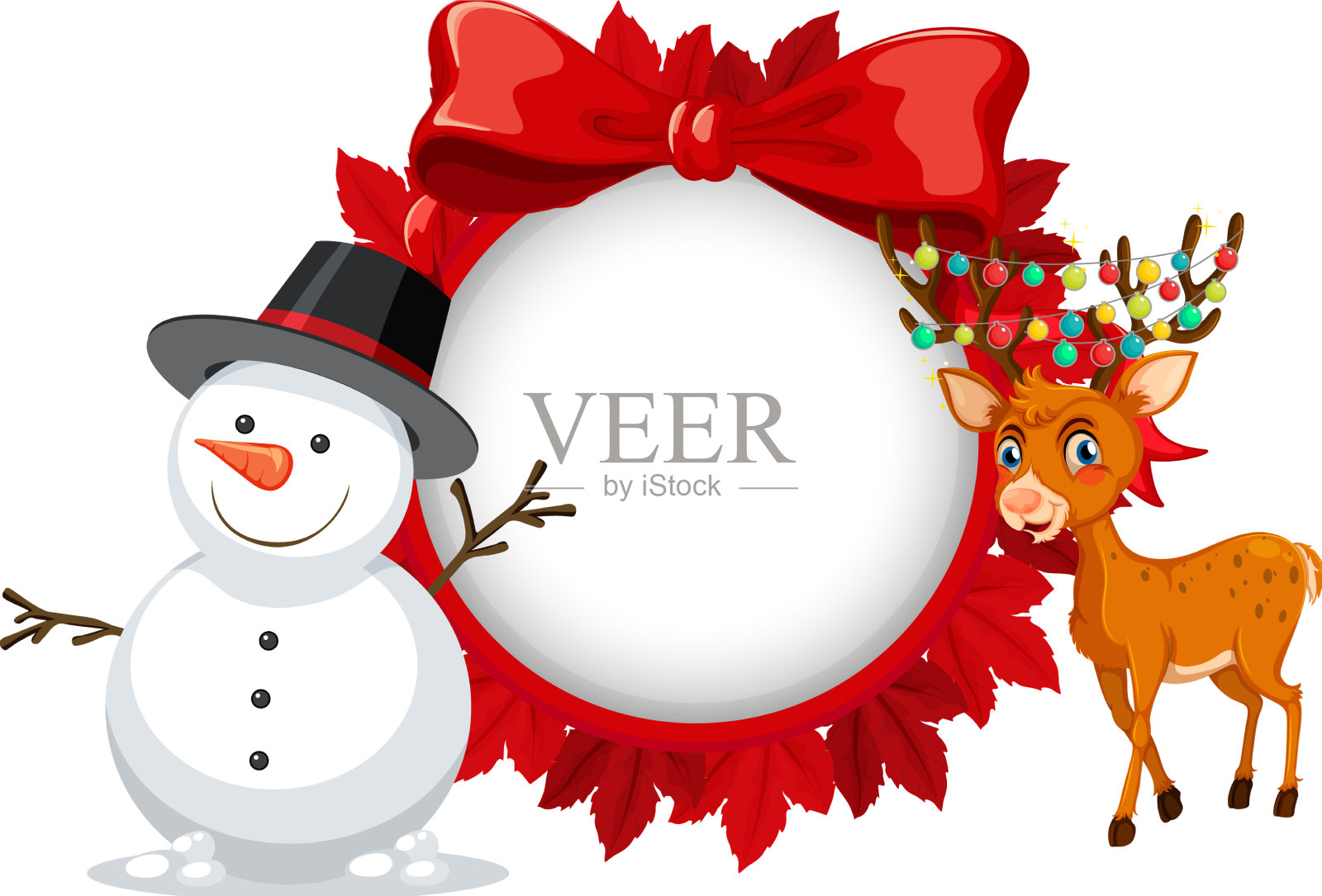 空荡的旗帜在圣诞主题雪人和设计元素图片