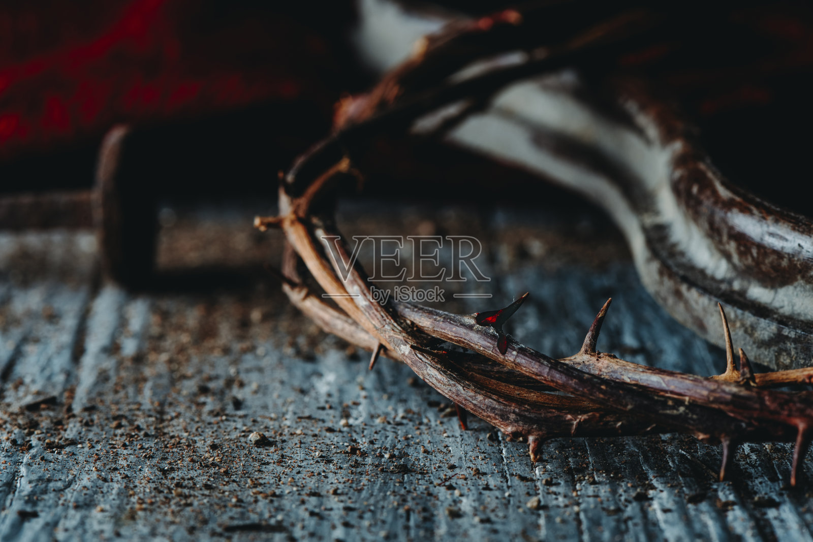 刺钉和刺冠,沾满鲜血照片摄影图片