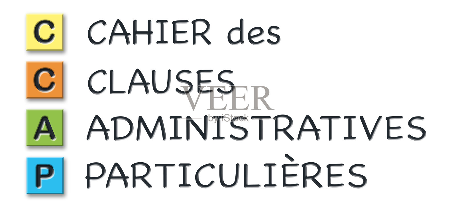 CCAP的首字母在彩色三维立方体与法语的意思插画图片素材