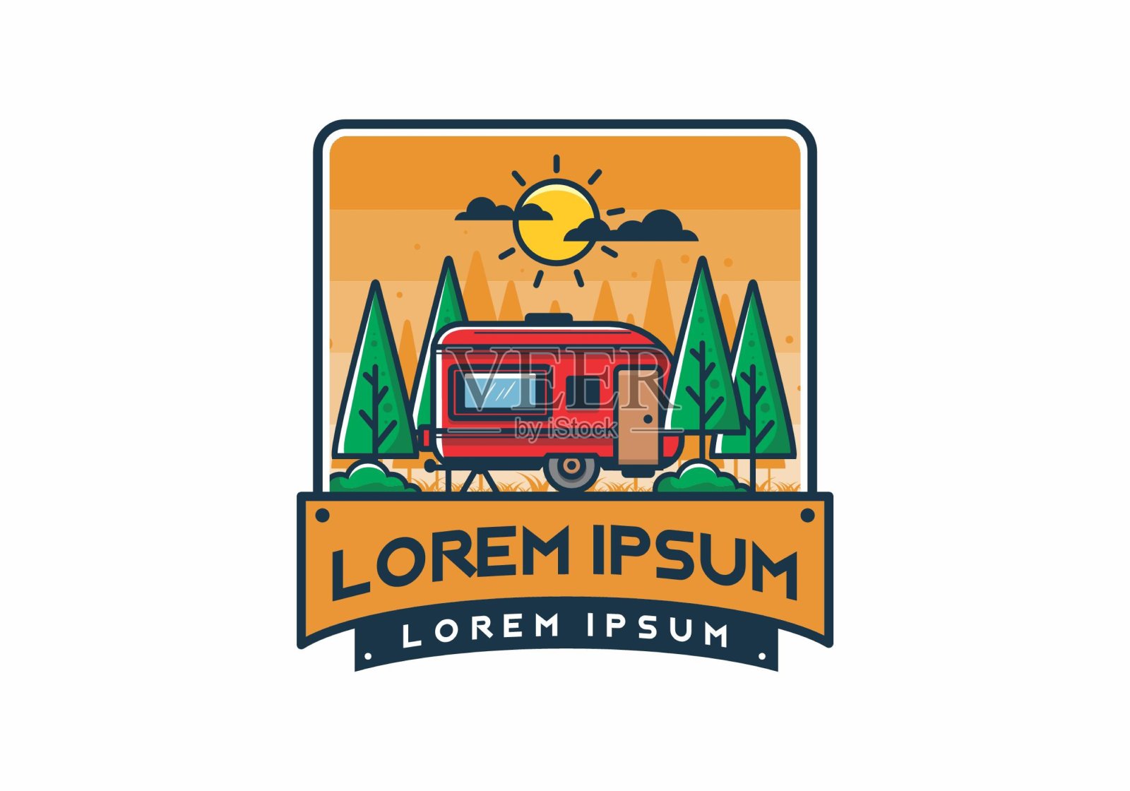 丛林中的露营车插画图片素材